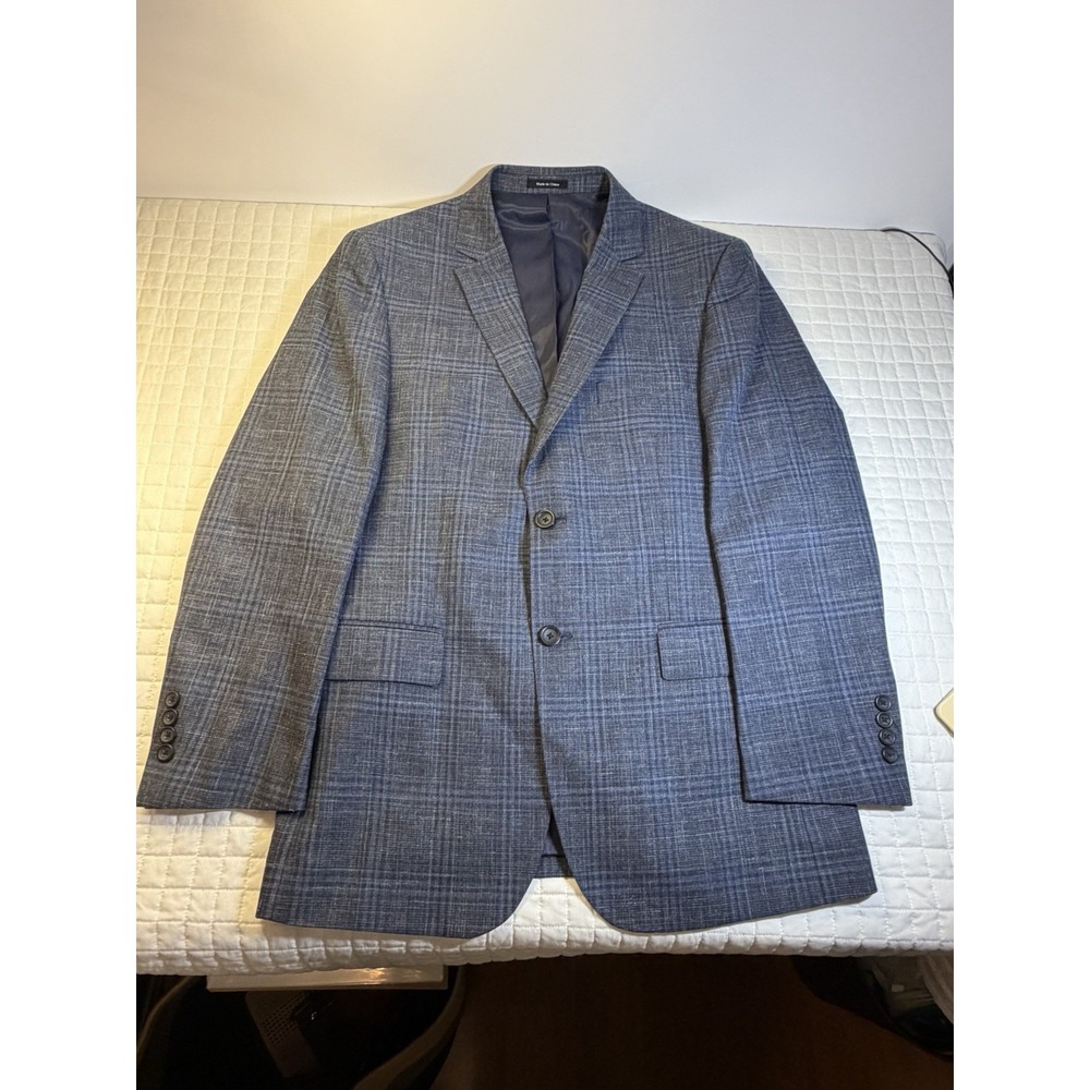 Pronto Uomo Platinum 40R Blue Plaid Sport Coat Wool Silk Linen 2 Button Blazer - Picture 3 of 14